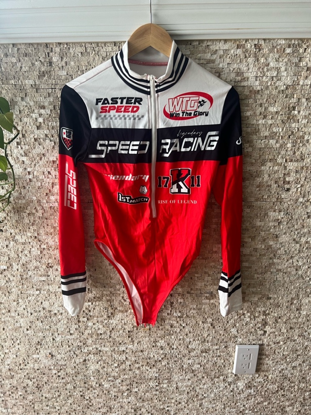 Speed Racing Red & Black Zip Front Racing Suit - Picture 2 of 3